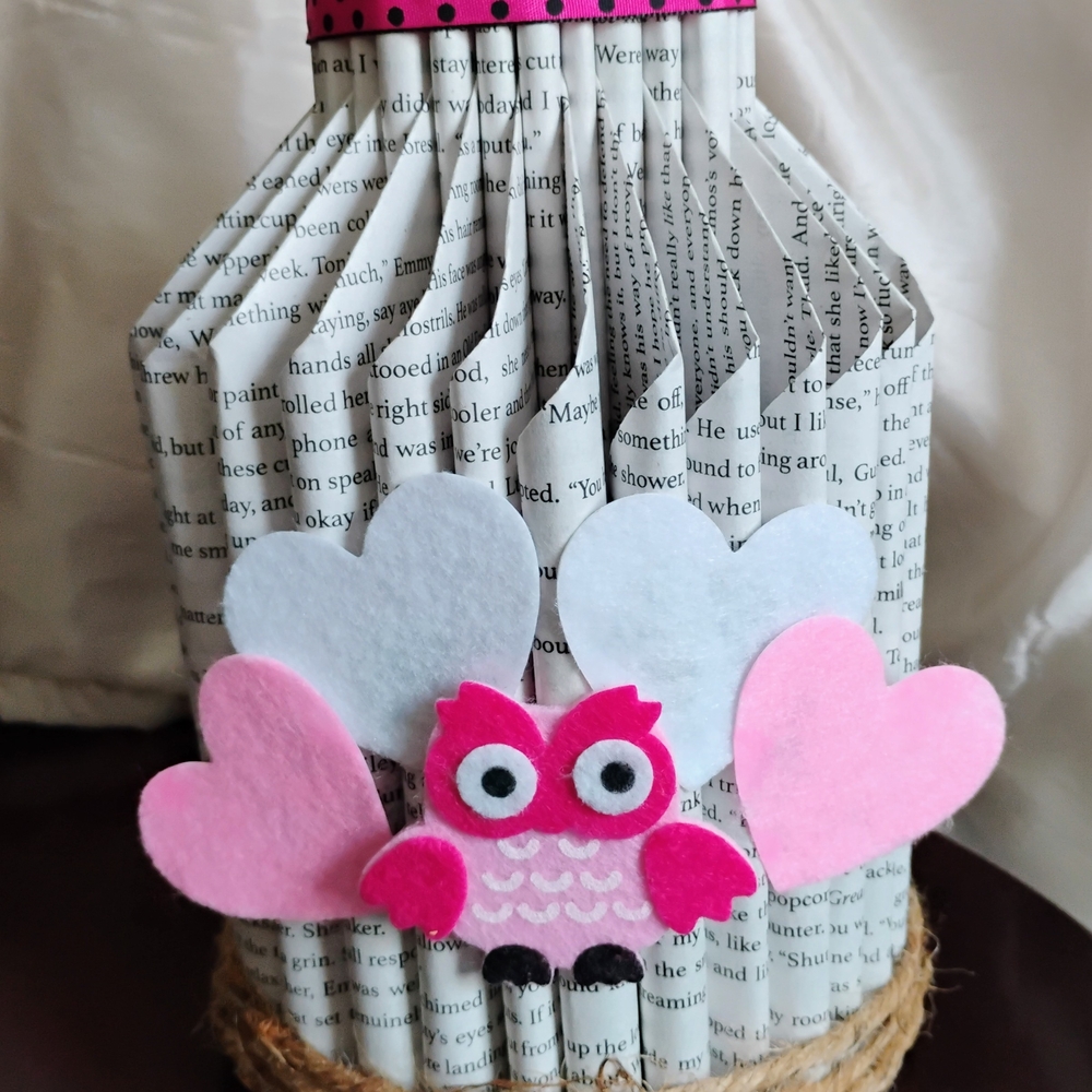 Pink and White Owl Book Art Decor